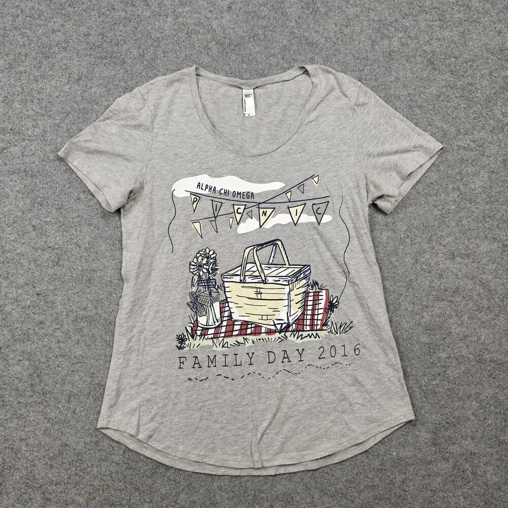 American Apparel T-Shirt Womens XS Gray Scoop Neck Alpha Chi Omega Picnic